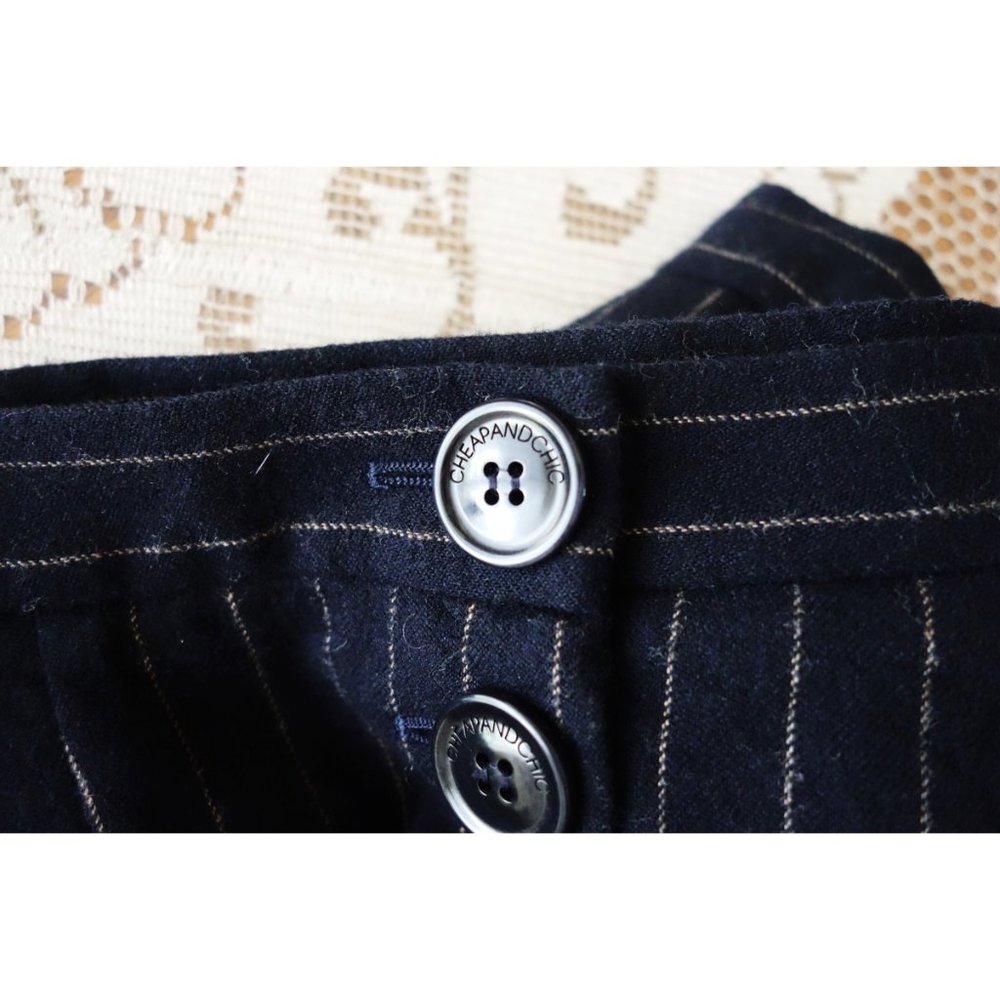 Vtg 00s Y2K Moschino Navy Blue Pinstripe Wool Button Trumpet Skirt IT 40 US 4 - Picture 4 of 6
